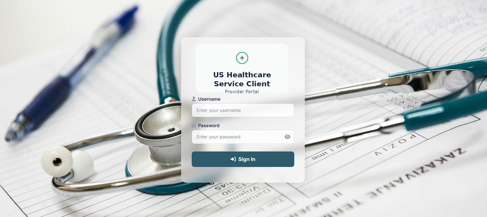 Sanitized login screen for the healthcare provider portal.